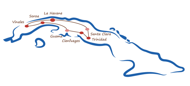 carte circuit grand tour de Cuba par voyage chez l'habitant à Cuba