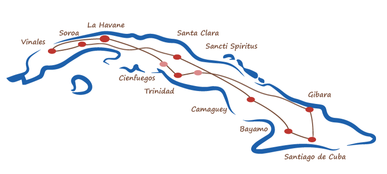 carte du circuit Trésors de Cuba de Voyage chez l'habitant à Cuba